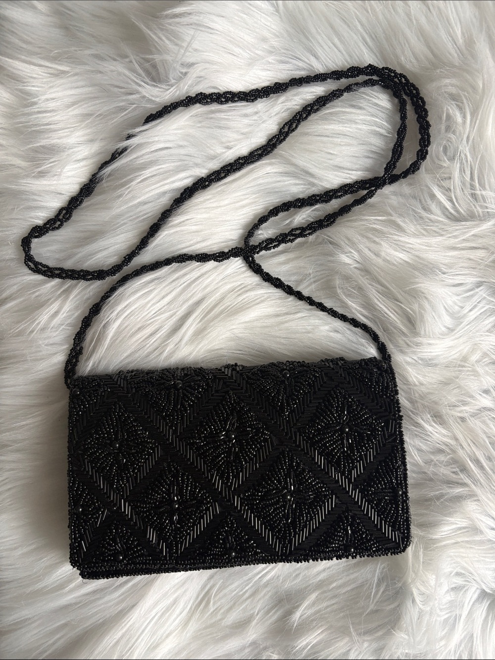 Beaded Black Crossbody Evening Bag